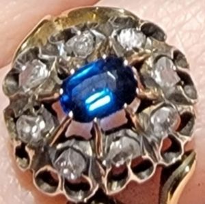 Antique Georgian/Early Victorian Sapphire and Rose Cut Diamond Ring.